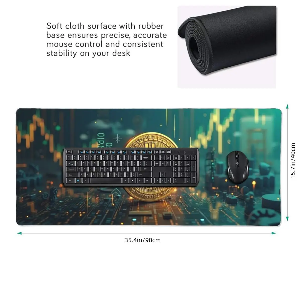 Bitcoin Cryptocurrency Art Large Mouse Pad Computer Keyboard Mouse Mat Gaming PC Laptop Desk Mat Office Table Mats