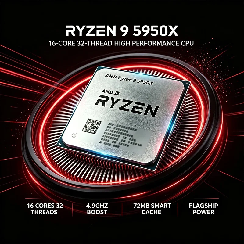 AMD Ryzen 9 5950X Processor 16-Core 32-Thread 3.4GHz Base, 4.9GHz Max Boost AM4 Socket 72MB L3 Cache 105W TDP Desktop CPU