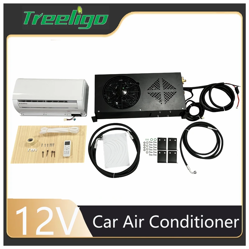 

Treeligo 12V 24V Parking Air Conditioning Electric Car Split 10000BTU Air Conditioner For RV Truck Tractor Camper Van Motorhome