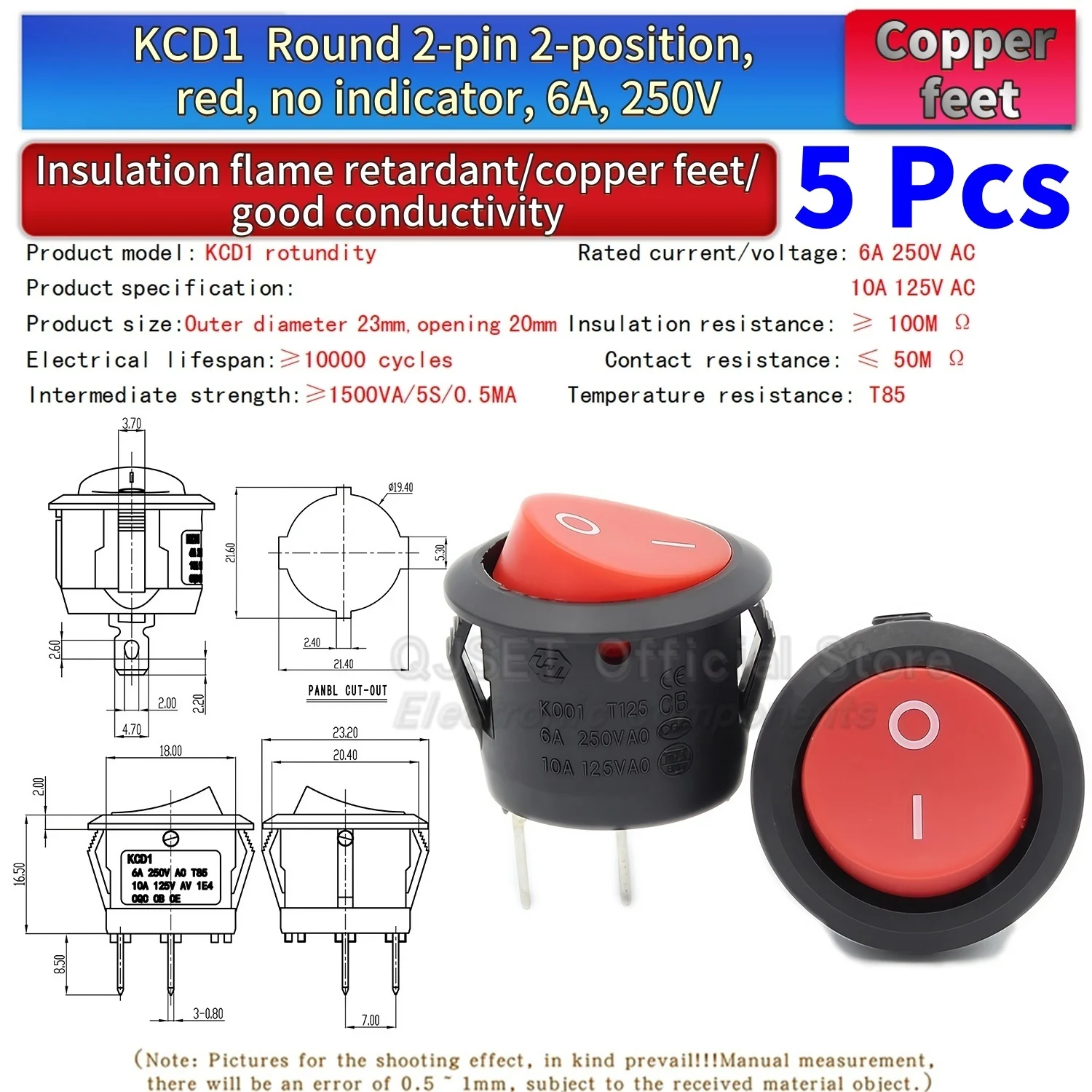5 Stück KCD1 EIN-AUS-EIN 2/3/4-Pin 2/3-Positionen Einrastbarer 6A 220V Grüner Roter LED Runder Wippschalter für Haushalt DIY Ersatz – Detail 27