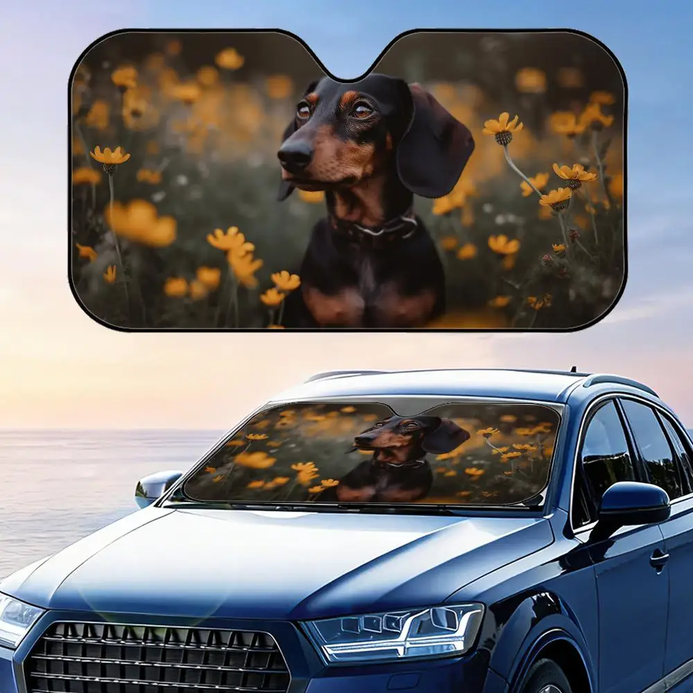 

Cute Dachshund Dog Pet Sun Visor Reusable Aluminum Foil Windshield UV Protection Heat Insulation Cover Sun Visor Sunshade