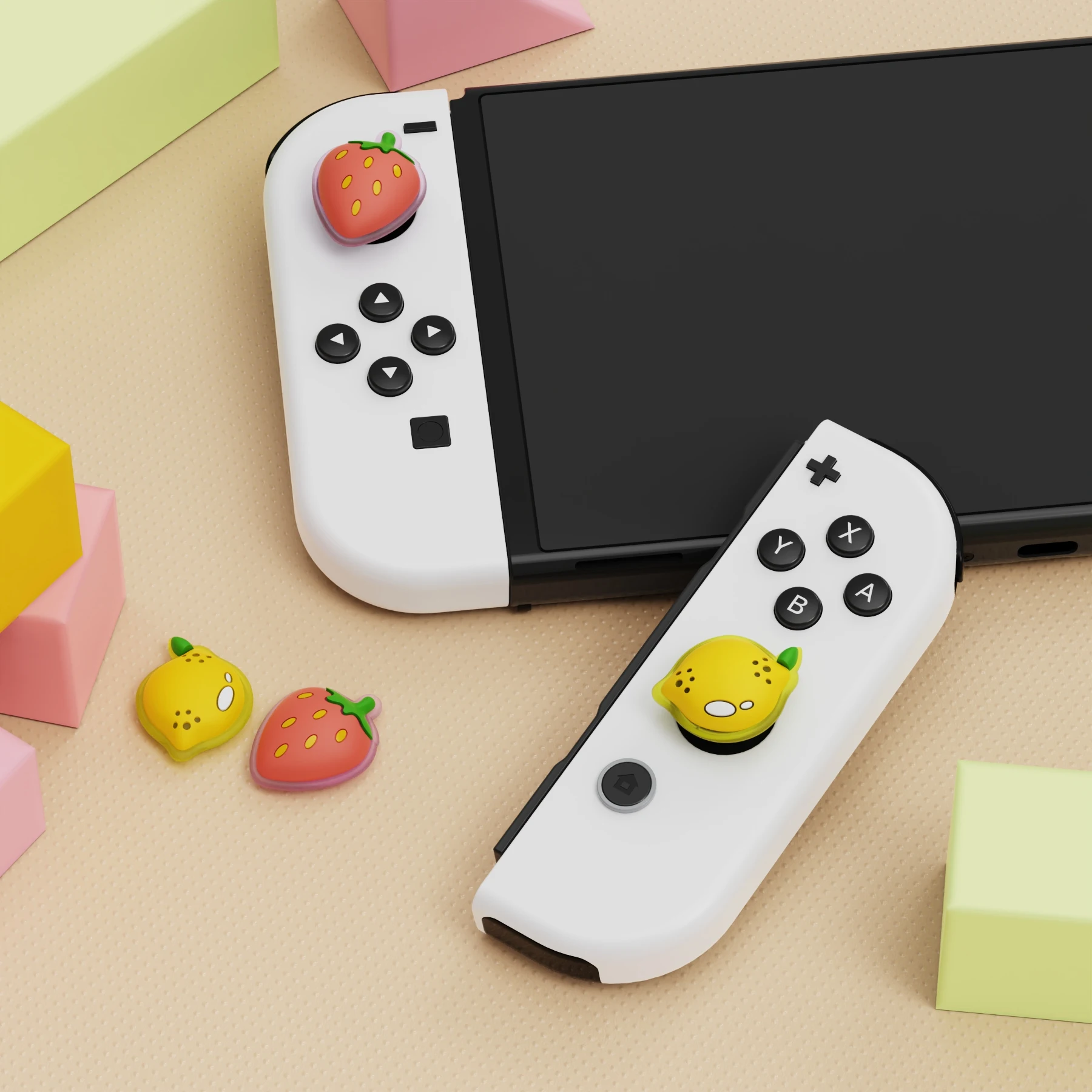 PlayVital Joystick Caps for Nintendo Switch & Switch Lite, Thumb Grips for Switch OLED Joycon - Tangerine & Lemon Strawberry