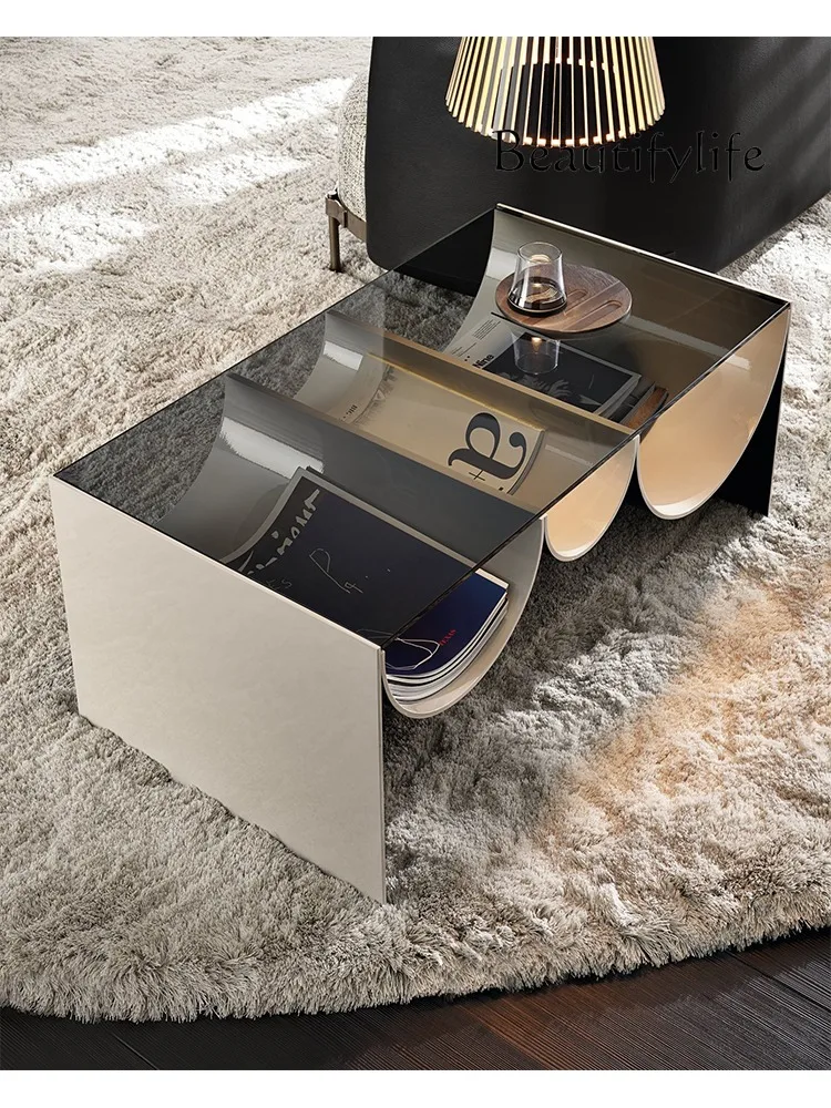 

Italian minimalist square tempered glass coffee table simple light luxury small apartment household living room tea table