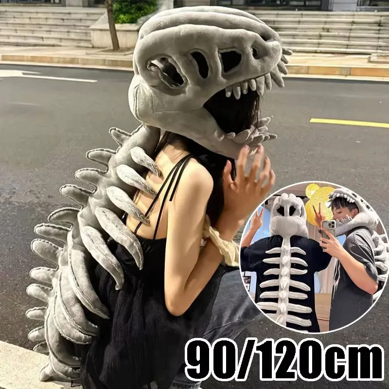 Sweat à capuche en peluche avec squelette de dinosaure et masque, costume de jeu de rôle de style chinois, peluche pour adultes, hommes et femmes, cadeau pour fêtes et cosplay.