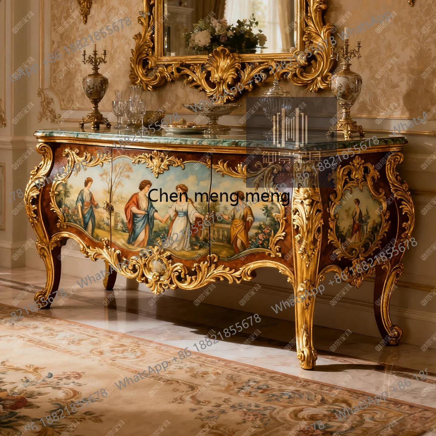Baroque solid wood porch cabinet European retro carved porch table living room decorative locker