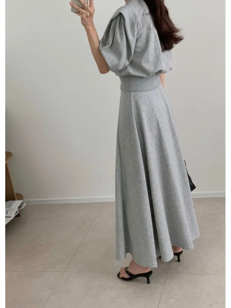 

Women's Summer New High Waist A-Line Skirt Set Sweatirt Bubble Sve Lace Hem Design Casual Comfortable Clothing