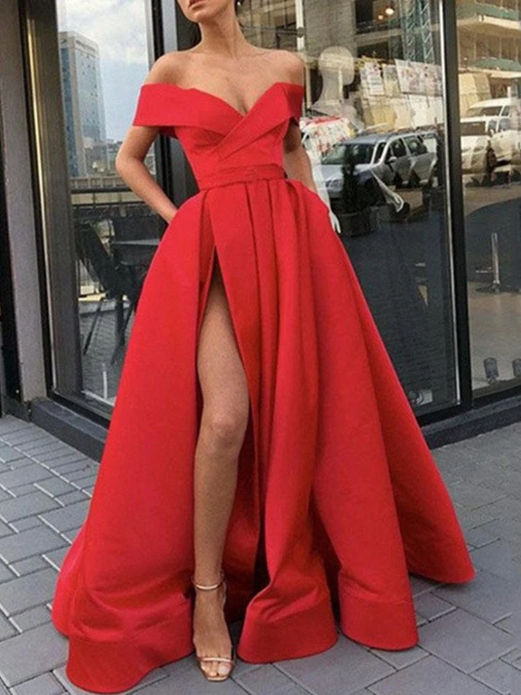 

Ele Long Evening Gown oulder Bared Deep V-Ne Waist-Cinched Dr for Bridal Maids Faionable High-End Summer Dr