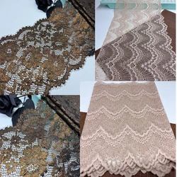 Copper Brown Chantilly Stretch Lace Vintage Foiled Eyelash Lace Fabrics Quality Metallic Floral Scalloped Coded Lace Trim