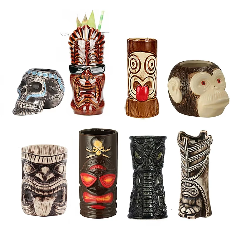 Tiki tazas cóctel vasos Tiki de cerámica - tiki bar vasos profesionales - artículos de bar de fiesta hawaiana