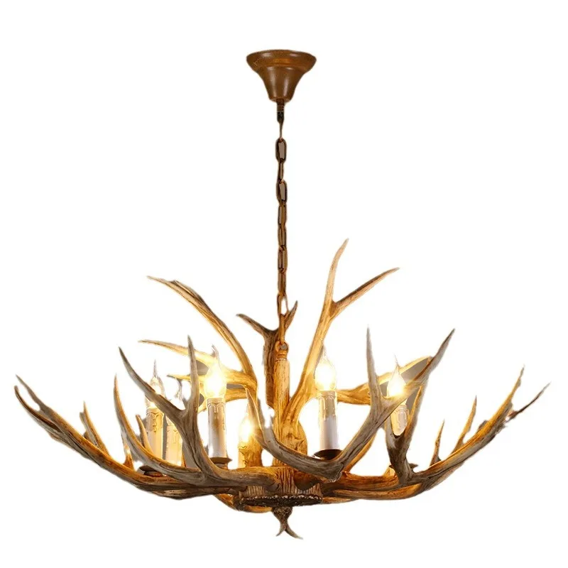 

Living room retro art lamp, Nordic Mediterranean lamp, Internet cafe clothing store restaurant resin antler chandelier