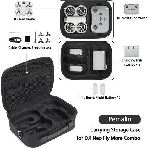 Imagen 2 del producto Estuche de almacenamiento de transporte para DJI Neo Fly More Combo, bolso de hombro duro portátil de viaje para Dron DJI NEO, baterías, carga
