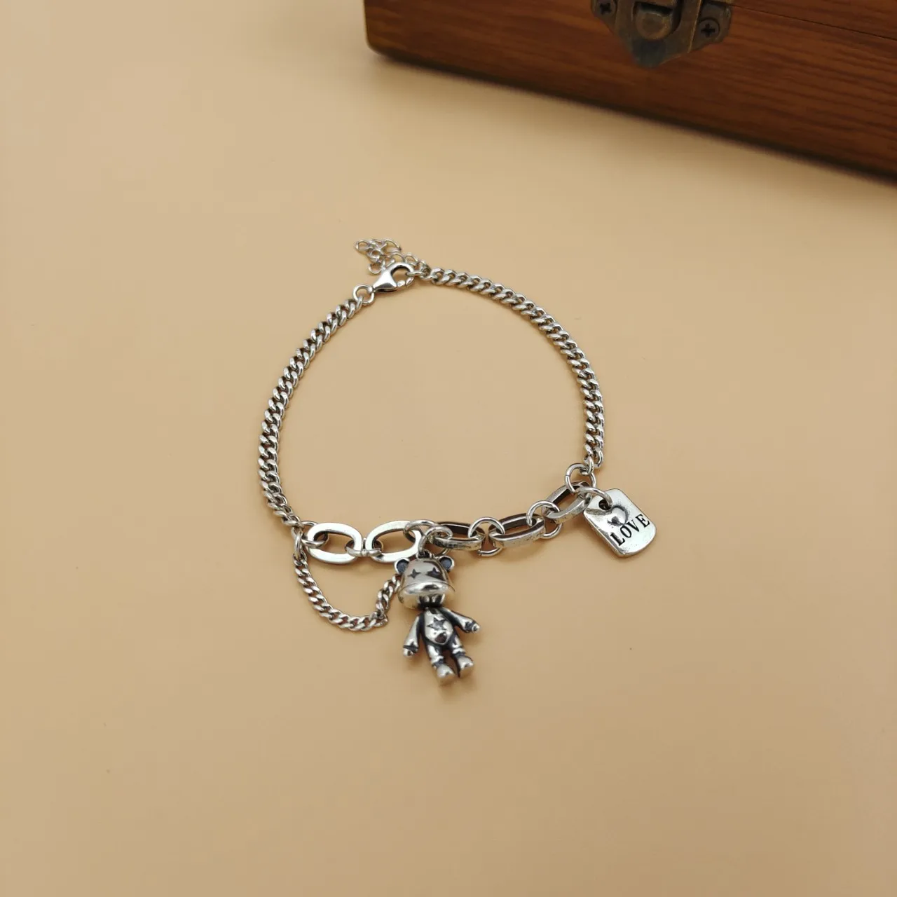 Boutique Jewelry Silver 925 Creative Bear Bracelet Fashion Cool Street Fashion Bracelet Jewelry Accessories Gift