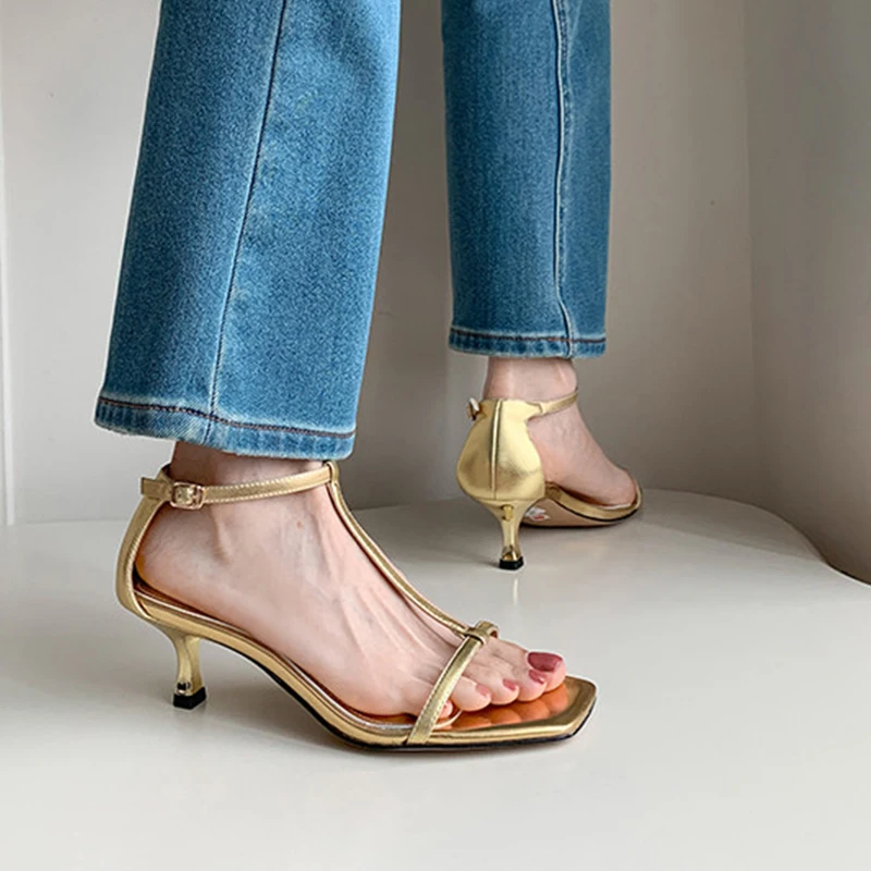 Stylish Women's Leather Open Toe Mid Heel Sandals - Size 34-43