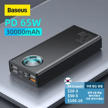 Baseus 65W Power Bank 30000mAh/20000mAh PD Quick Charge FCP SCP Powerbank Portable External Charger For Smartphone Laptop Tablet 1