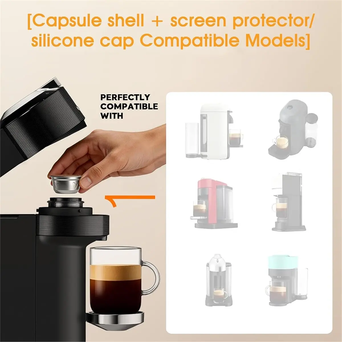 HOUSEHOLD*GOOD Stainless Steel Reusable Coffee Pod Cover Compatible for Ver Tuoline for Machines Includes A Tamper- 80ml
