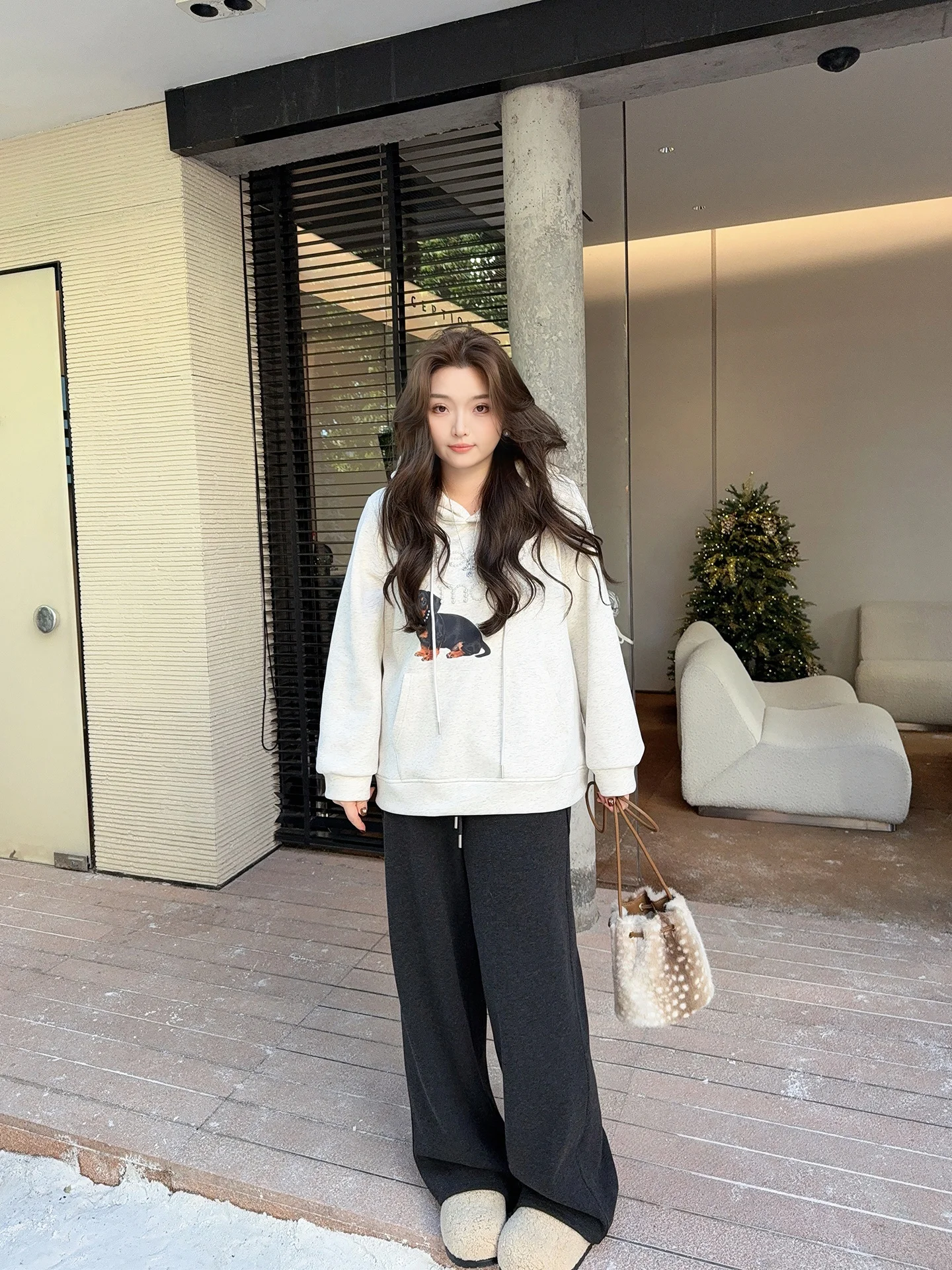 Felpa con cappuccio American Sle Loose Fit da donna, taglie forti, in misto cotone, con stampa Pearl Dog, top casual per donne curvy