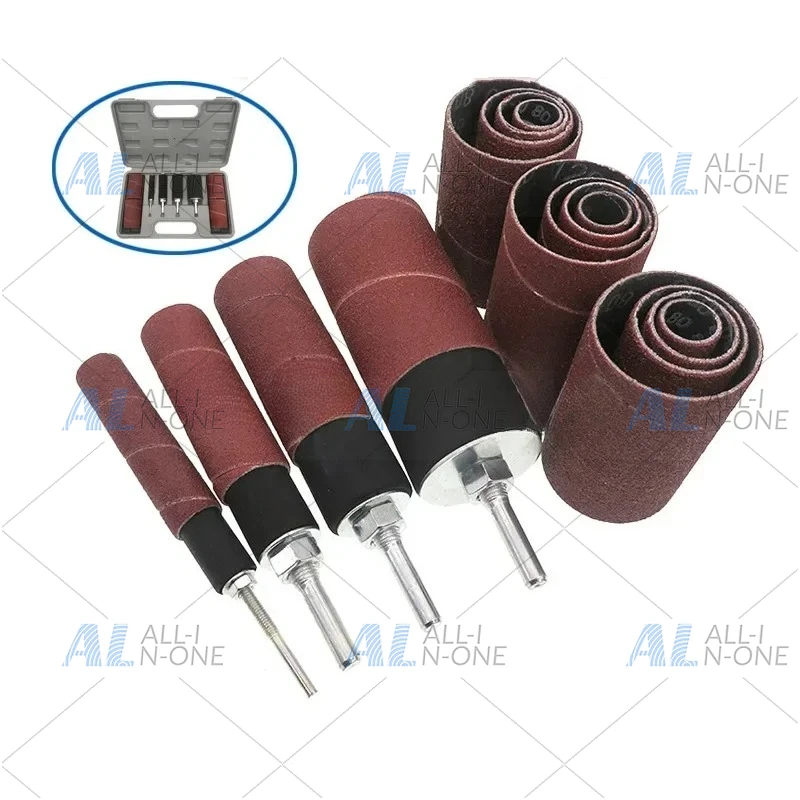 Spindle Sander Drum Kit Sanding Belt Rubber Mandrels Spindle +Sanding Sleeves with Case, for Woodworking Drill Rotary Tool