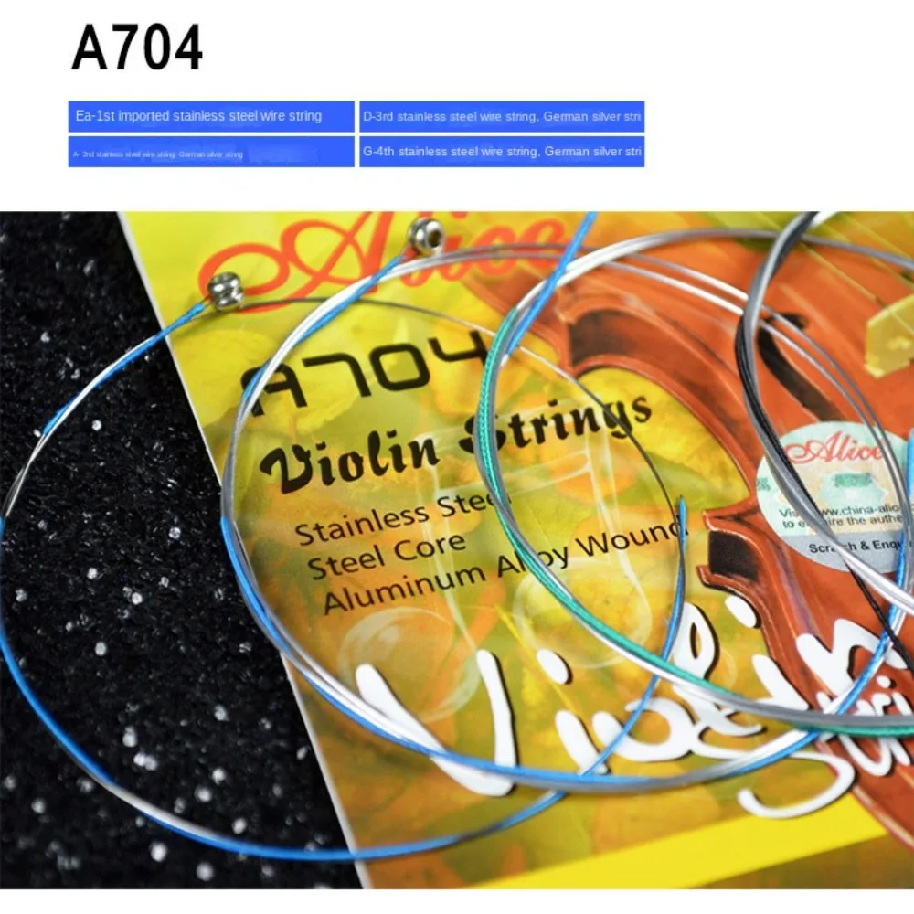 1 Set 4/4 3/4 1/2 1/4 1/8 A704 Violin Strings Steel-core Alloy Winding Alice Strings Nickel String Replacement Fiddle String