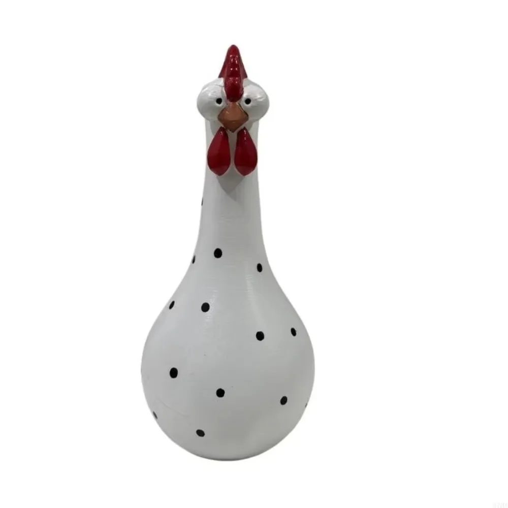 Colorful Dot Long Neck Chicken Vases Lifelike Cartoon Rooster Sculpture Vase Resin Art Smooth Waterproof Flower Vase Ornament