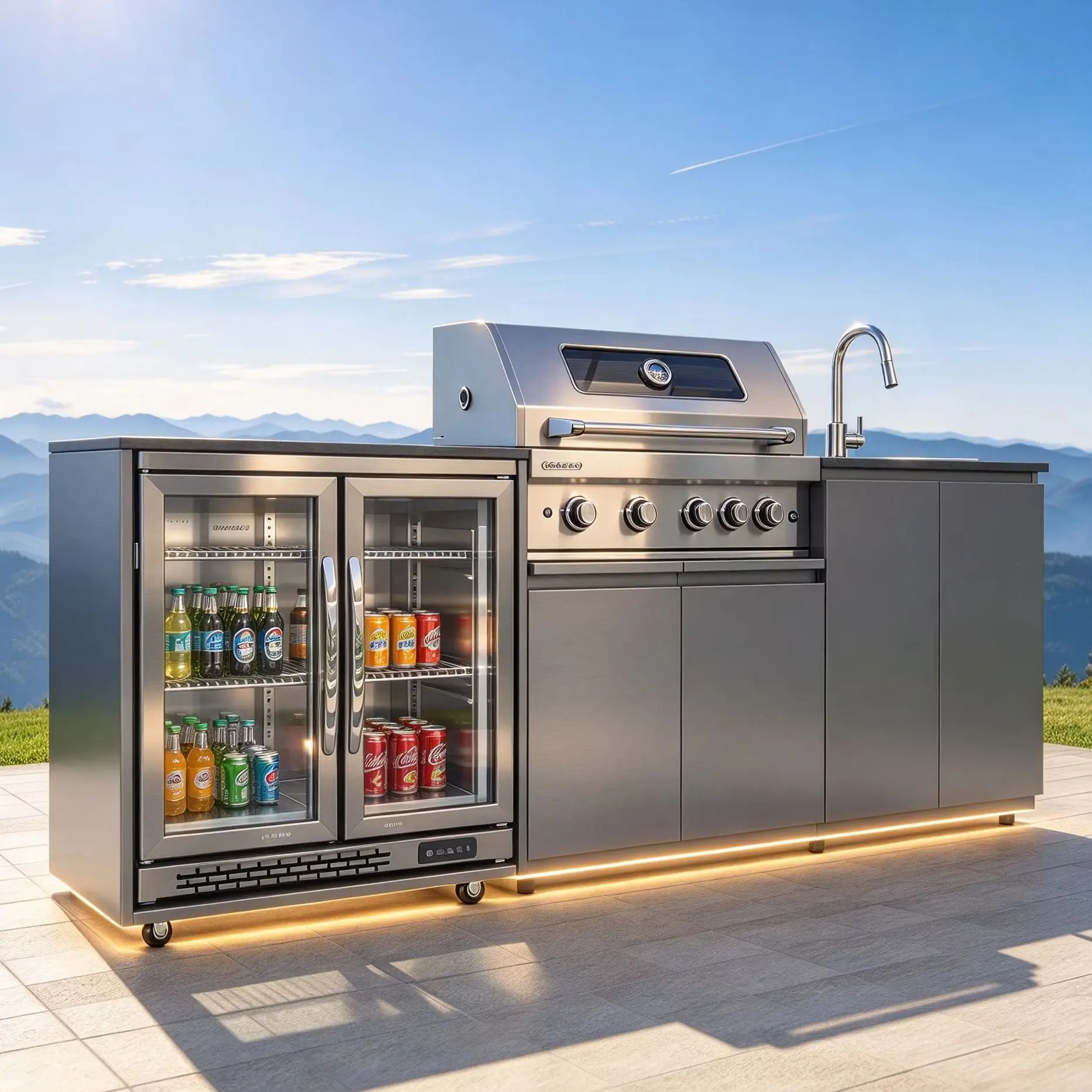 Heavy-Duty Outdoor Kitchen Cabinets on Wheels – Industrial Kitchen Island & Cart, Complete Outdoor Cooking Center