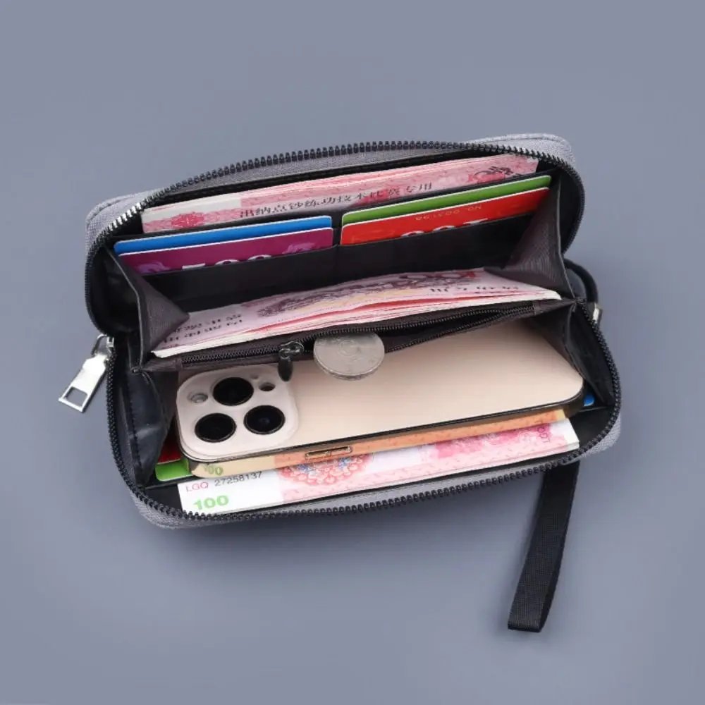 Fashion Canvas Men's Wallet Long Handbag Zipper Clutch Long Purse Large Capacity Cell Phone Bag Card Holder