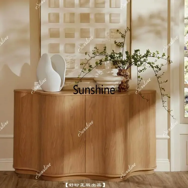 French retro solid wood porch cabinet living room curved storage cabinet