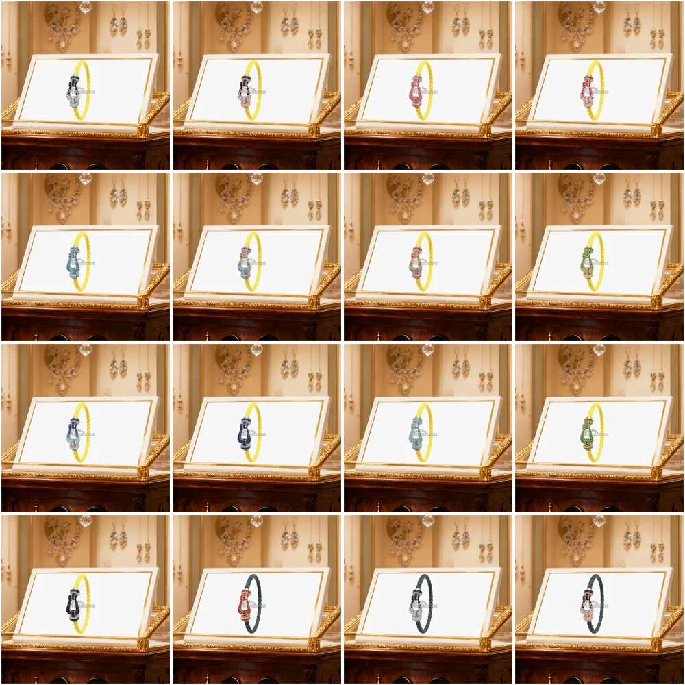 

Gryan New 925 Silver Colorful Full Zircon Large Horseshoe Yellow Bracelet Female Daily Wear Party Gifts Luxurious Couple Jewelry