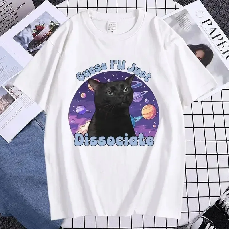 Black Cat Funny Meme Graphic T Shirt Summer Men Women Vintage Short Sleeve T Shirts Fashion Aesthetic Clothes T-shirt Streetwear