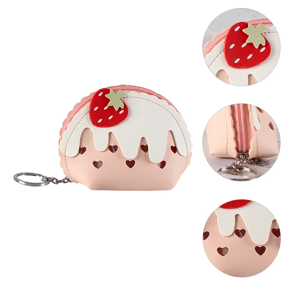 Mini Coin Purse Strawberry Design Cards Storage Pouch Cute Zipper Keychain Small Wallet