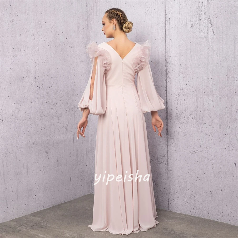 Jiayigong  Sexy Casual   Chiffon Rhinestone Sash Draped Wedding Party A-line V-neck Bespoke Occasion Gown Long Dresses