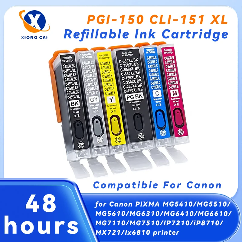 

PGI-150 CLI-151 многоразовый картридж, новый, 5 цветов, 6 цветов, совместимый с принтером Canon PIXMA MG6310 MG7110 MG7510 iP8710 Ix6810