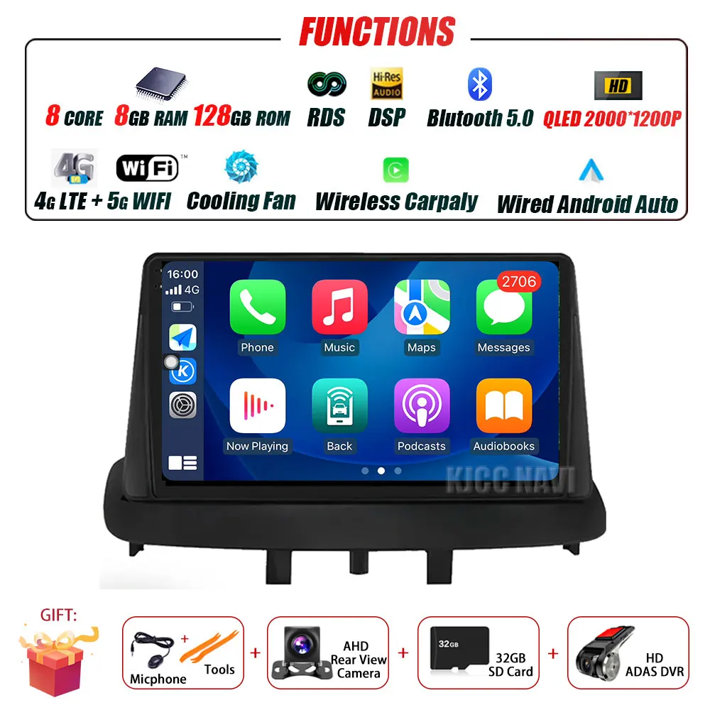 Android 16 voor Renault Megane 3 Fluence Samsung SM3 2008 - 2017 Multimedia Speler DSP CarPlay GPS Autoradio