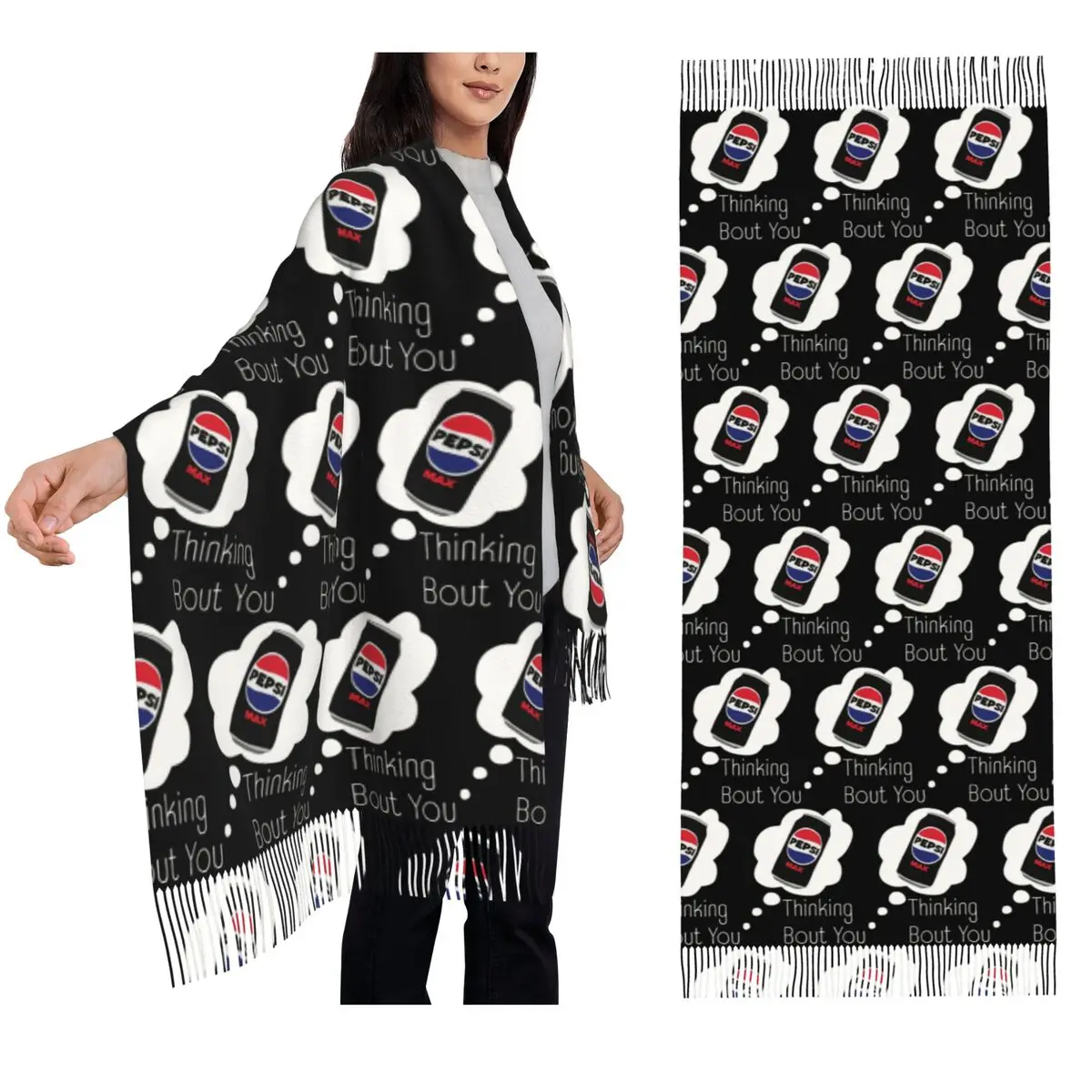 

Thinking Bout You Pepsi Max Шарф Шарфы с кисточками для женщин Мягкие теплые шали и накидки Длинная осенне-зимняя шаль