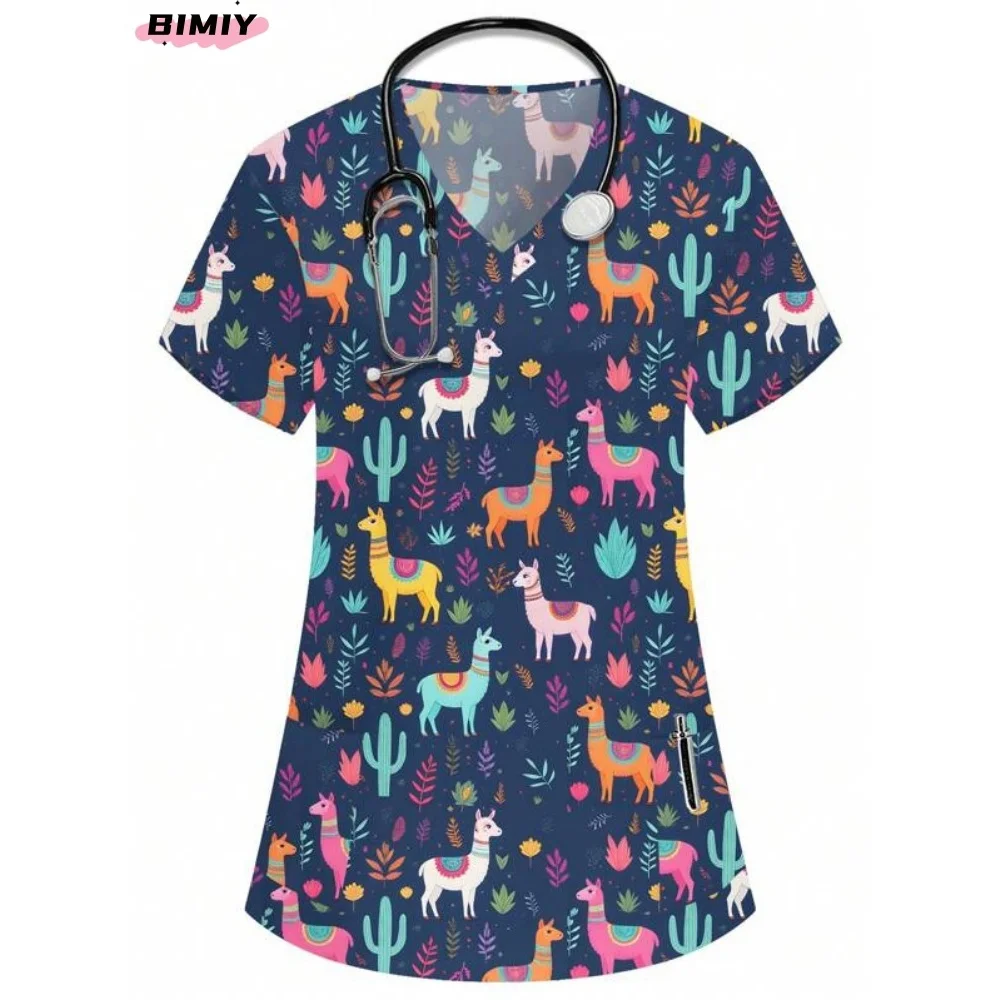 蝶スクラブトップス医療制服プリントスクラブトップ女性美容スパ制服医療看護作業服ドクターナーススクラブ