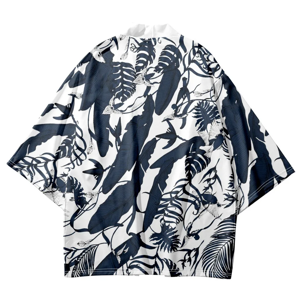 Streetwear Cardigan Leaves Floral Print Kimono Shirt 2023 Japanese Traditional Haori Women Men Beach Yukata Asian Clothing