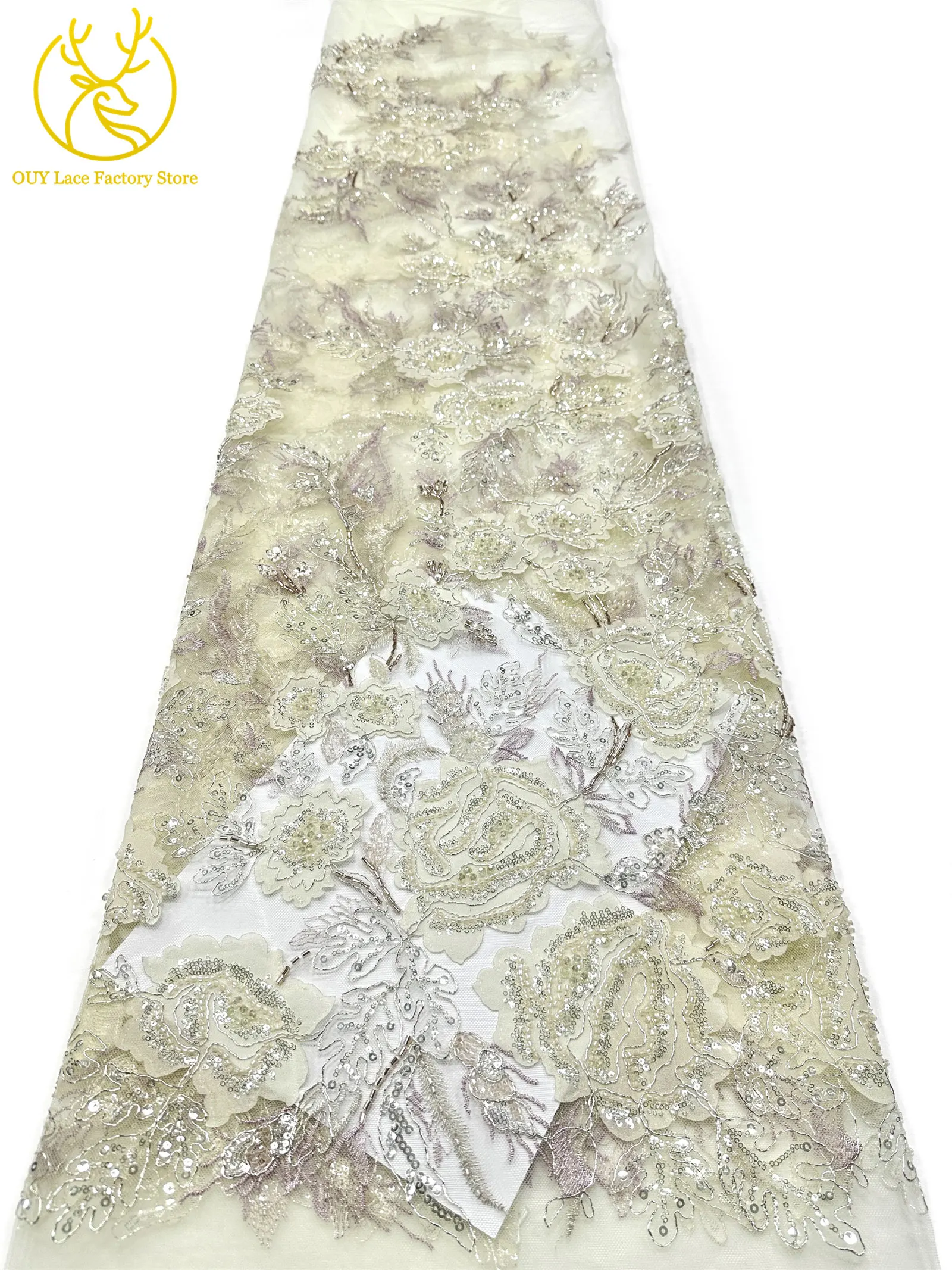 Modische Elegante Französische Brautkleid-Spitze mit Stickerei und Perlen 2026 Hochwertige Nigerianische Afrikanische Pailletten-Spitze für Hochzeitskleider – Detail 15