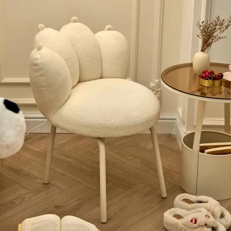 

Modern Minimalist Cream Style Cat Paw Lamb Velvet Rotatable Dressing Chair For Bedroom Living Room Hotel Or Villa