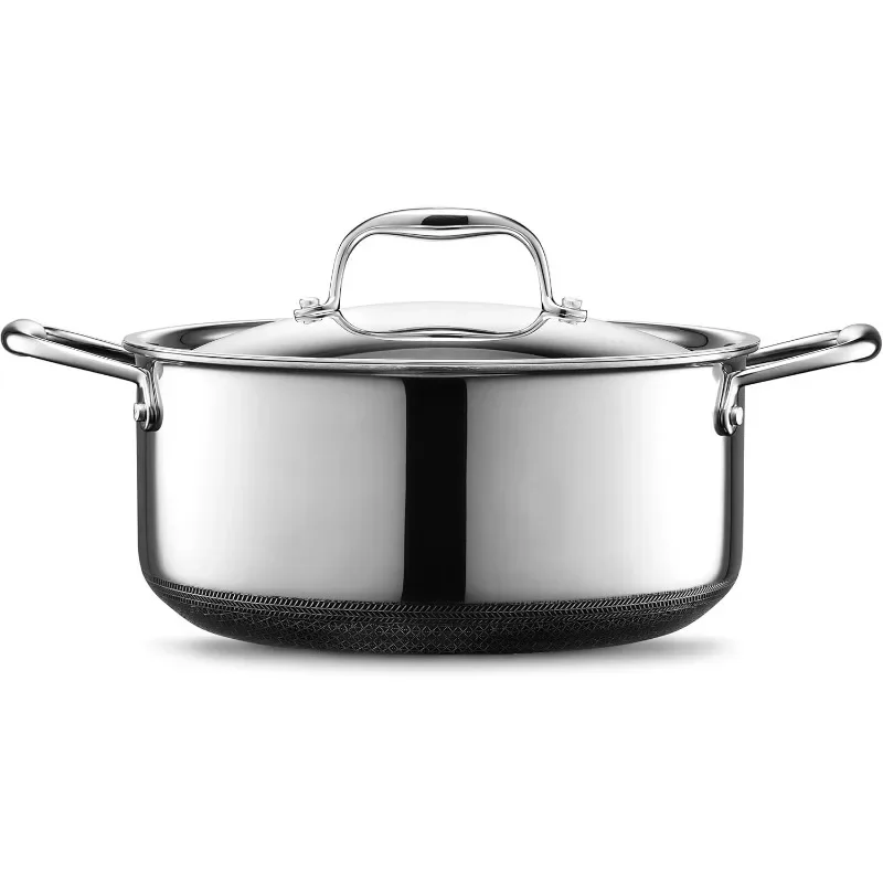 Hybrid Nonstick Dutch Oven, 5Quart, Stainless Steel Lid, Dishwasher and Oven Safe, Induction Ready, Compatible with All Cooktops