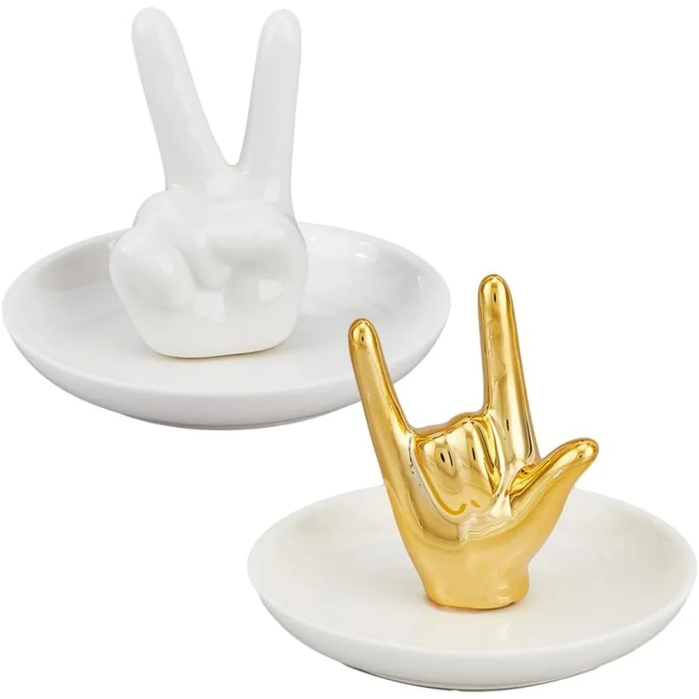 2Pcs Hand Ring Holder 2 Styles Ceramic Trinket Tray Earrings Holder Dish Small Jewelries Holding for Jewelry Storage