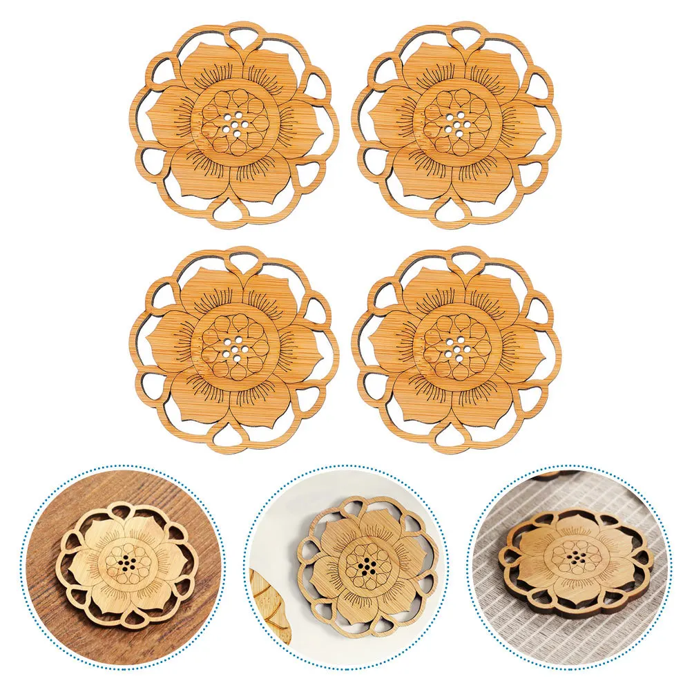 

4Pcs Bamboo Cup Mats Lotus Shape Thickened Exquisite Coasters for Home Hotel Restaurant Use Cup Pad Set Bamboo Coaster