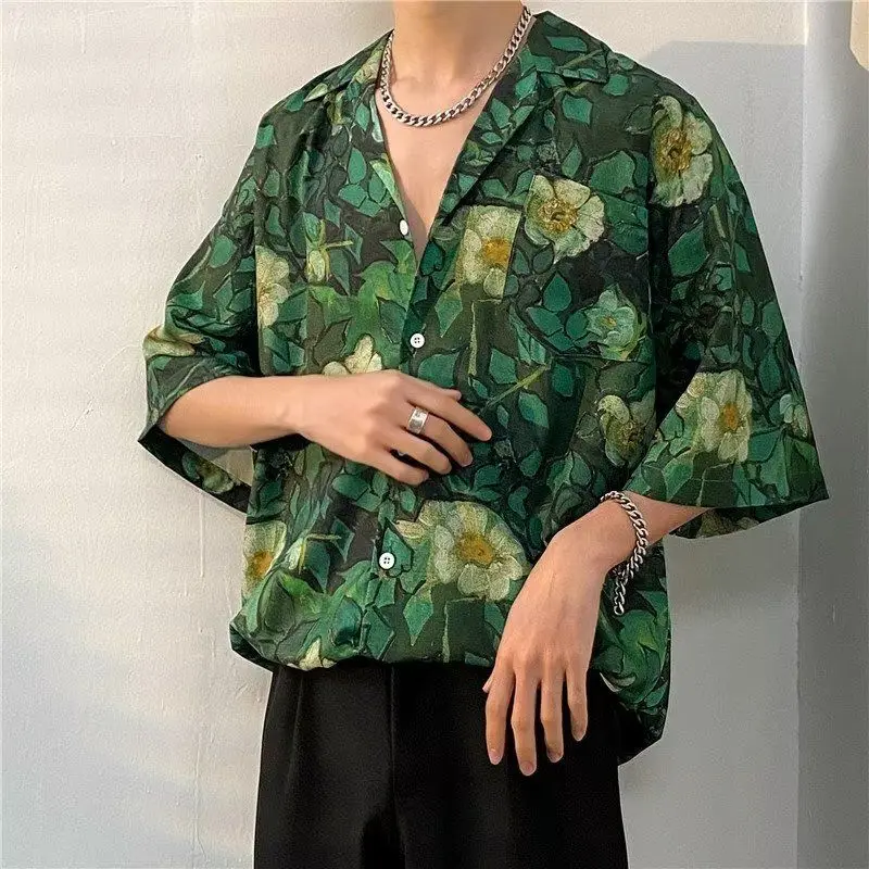 New Summer Casual Short Sleeved Shirt Korean Version Fashionable Men\'s And Women\'s Loose Collar Hawaiian Seaside Flower Shirt