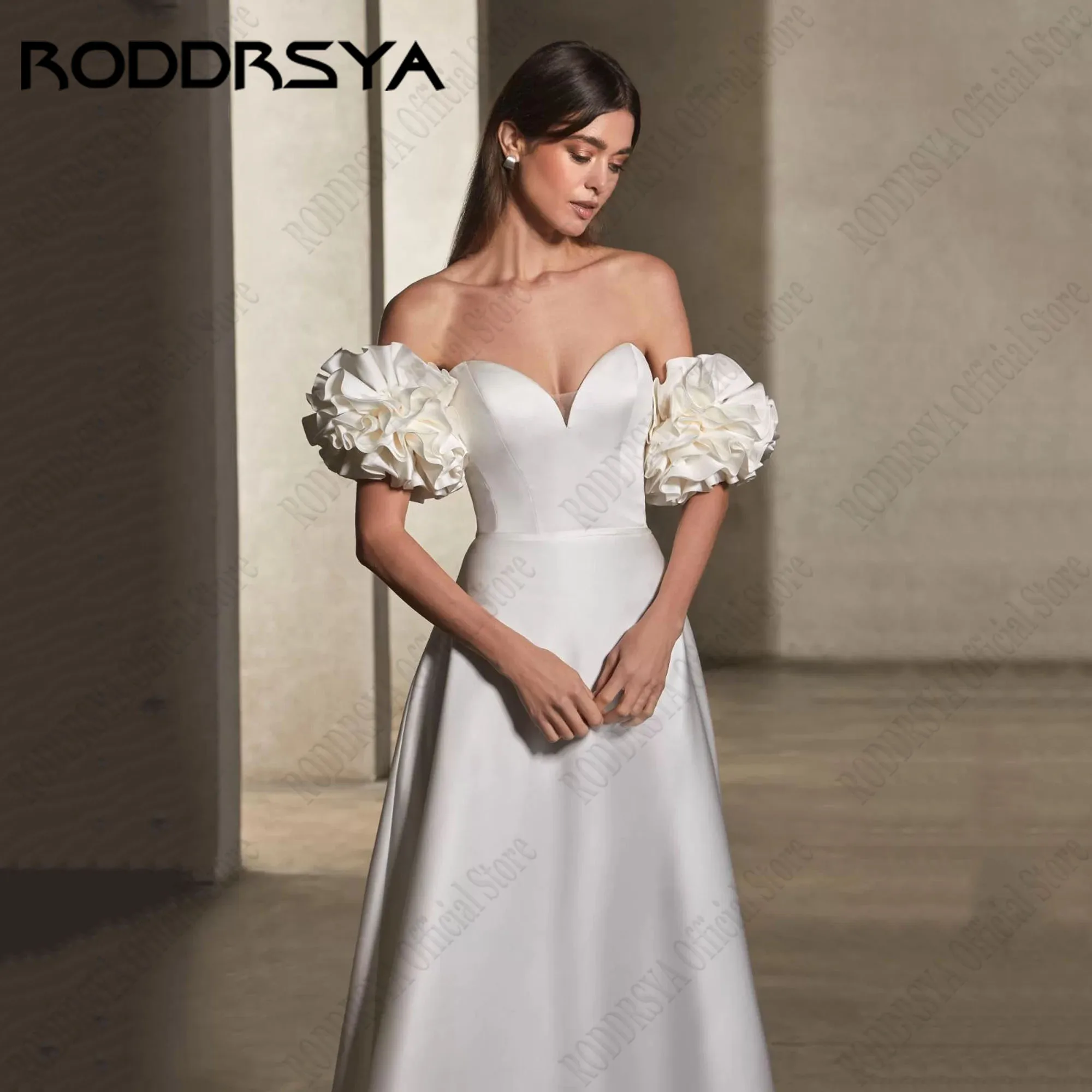 RODDRSYA A-Line Querida Vestidos De Casamento Para As Mulheres Cetim Backless Simples vestidos novias boda Tea-Length A Linha Querida Vestidos de Casamento Para As Mulheres Cetim Backless Simples vestidos novias boda T