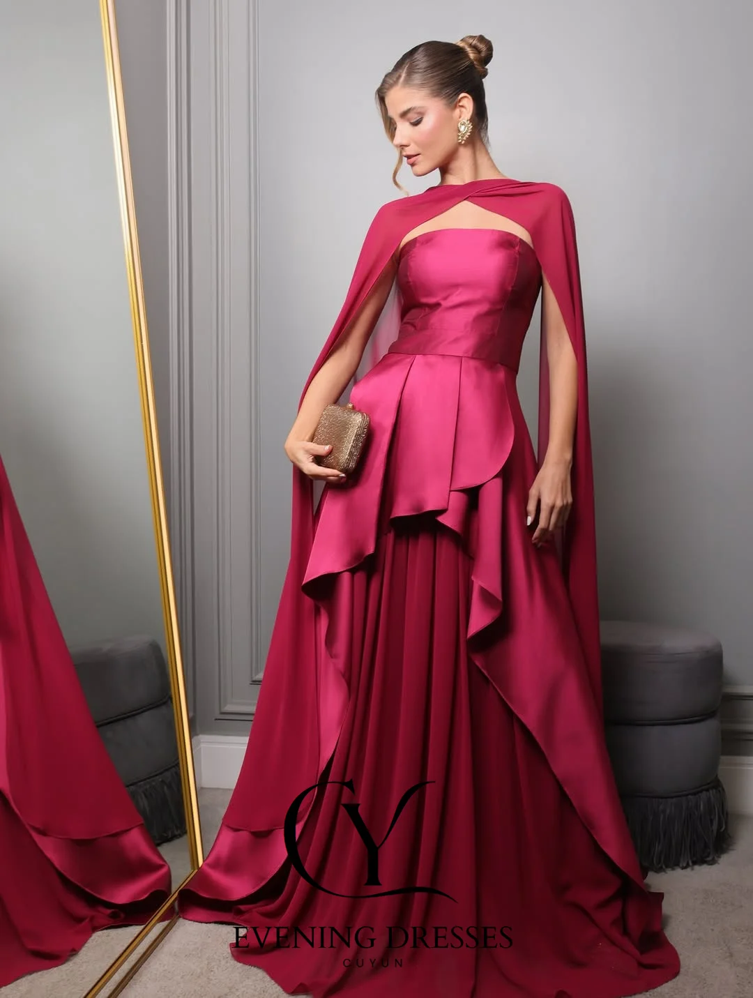 فساتين سهرة رسمية فاخرة من CUYUN للنساء بدون حمالات مع شال مخصص للولائم للنساء