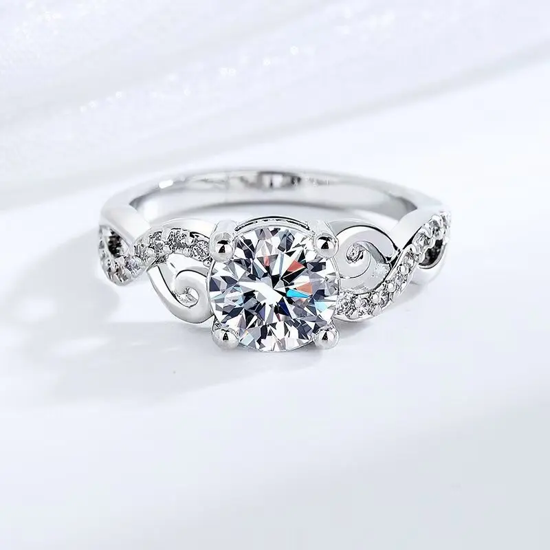 New Moissanite Ring Shining Adjustable Simplicity Exquisite For women Jewelry Wedding 925 Sterling Silver Plated 18K White Gold