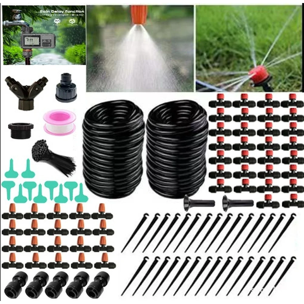 Automatic Drip Irrigation Kit With Rain Delay Timer Hose Adjustable Sprinklers For Lawn Flower Vegetable Water Saving System