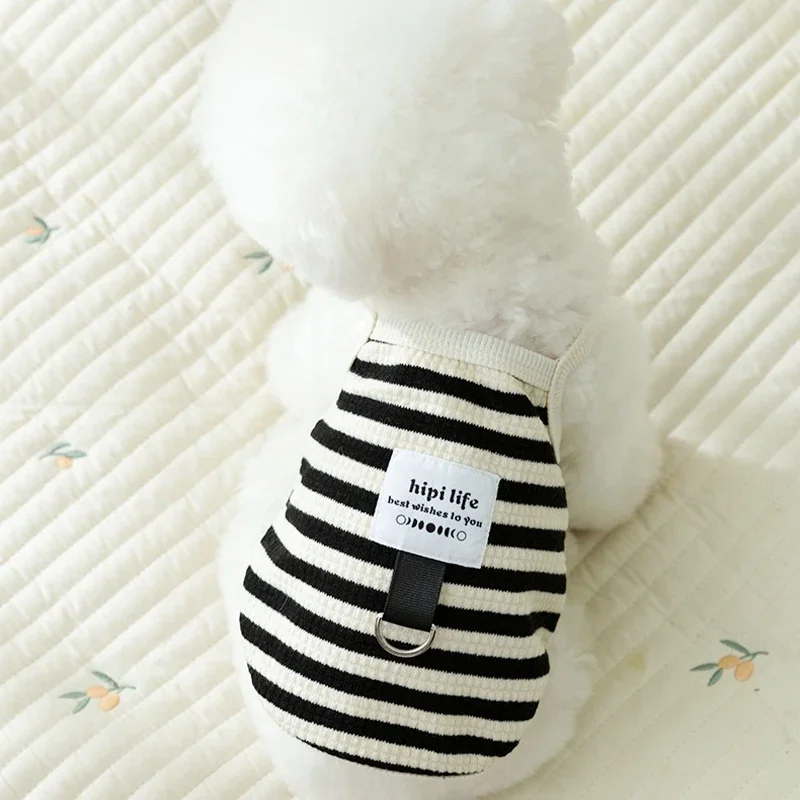 Summer Black White Stripe Pet Vest Cute Puppy Clothes Bulldog Chihuahua Dog Suspenders Clothing Cotton Dog Costume Dog T Shirt