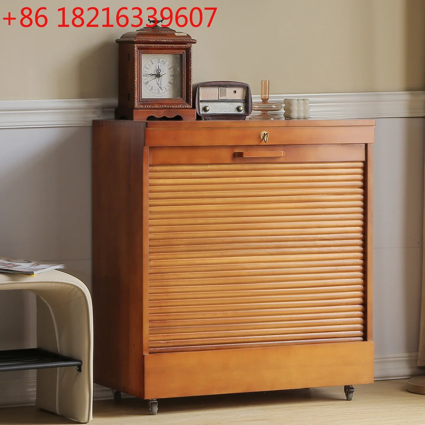 TAO  Retro locker boxwood medieval cabinet household rolling shutter door sundry cabinet sofa side cabinet