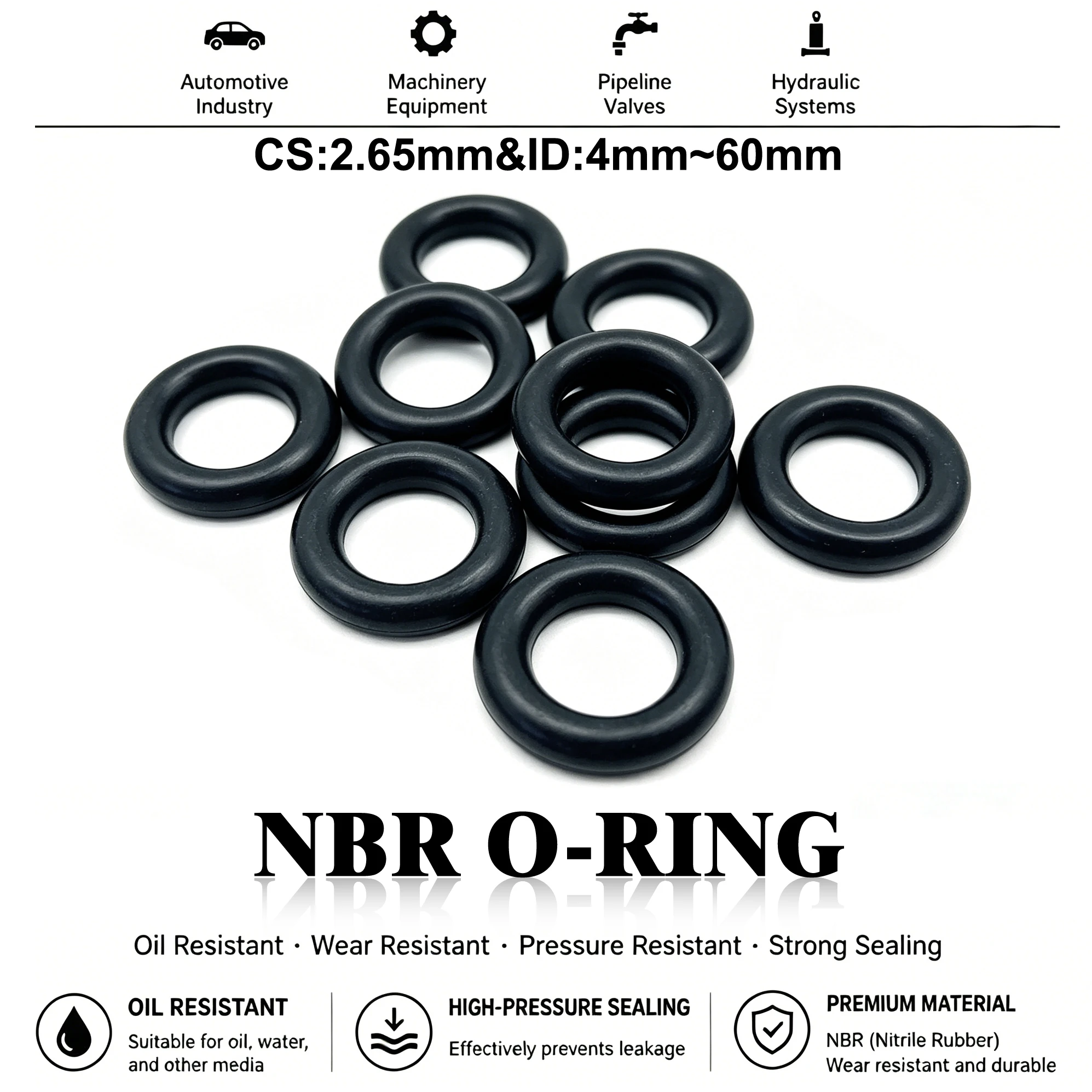 Image of 20 Stück CS 2,65 mm Innendurchmesser 4 mm~60 mm öl- und verschleißbeständiger Nitril-NBR-O-Ring für den Langzeitgebrauch, alterungsbeständige Dichtung für Motorölpumpen.