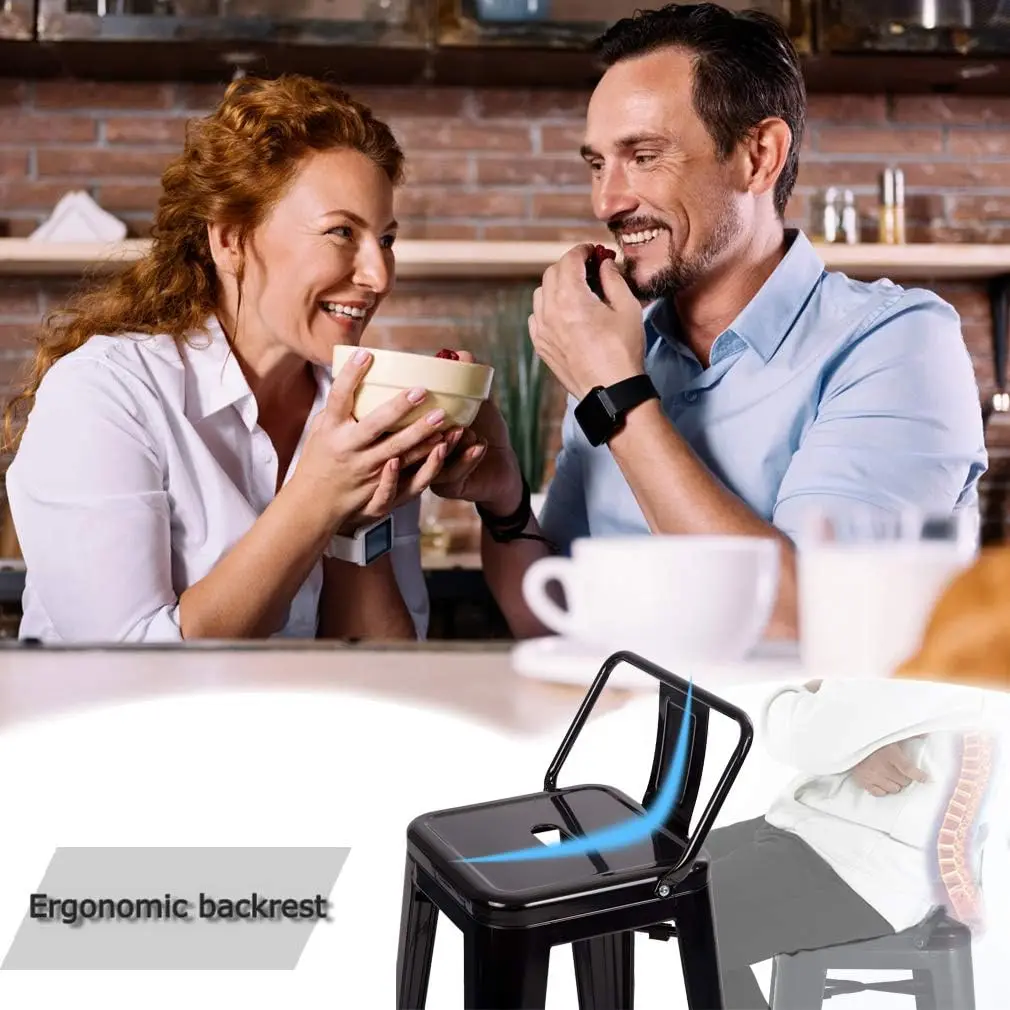 Metal  Stool  Height Adjustable 30 Inches Stackable Barstools Low Backrest Kitchen Chairs Patio Chairs Dining Stool Tolix Style 