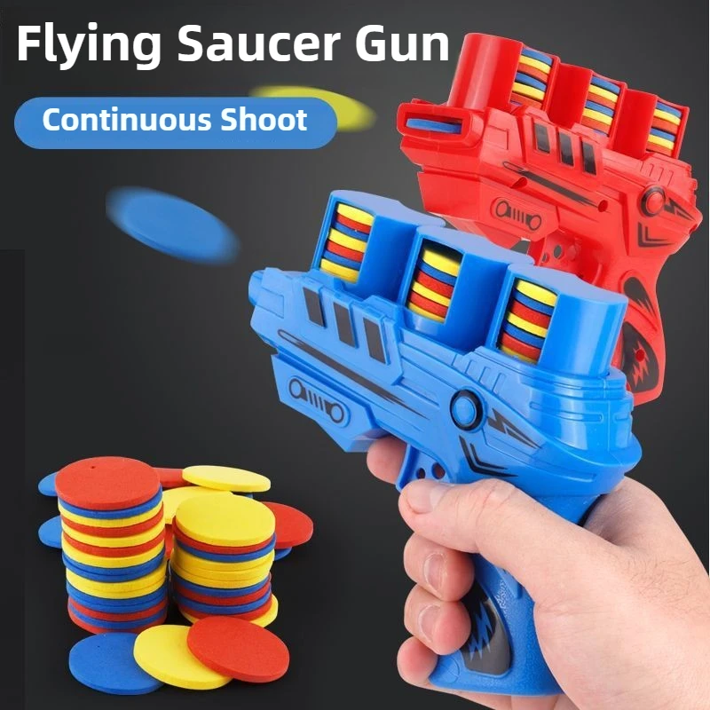 2Pcs Kids Flying Saucer Gun Toy Christmas Gift Outdoor Indoor Games Interactive Sport Toys Soft Bullet Shooting EVA Carrot Gun